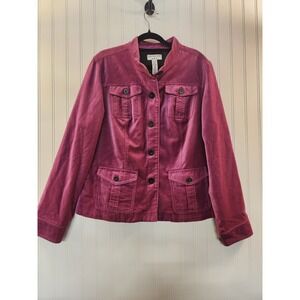 Vintage Covington Women's Hot‎ Pink Velvet Safari Utility Blazer Size XL Y2K 90s